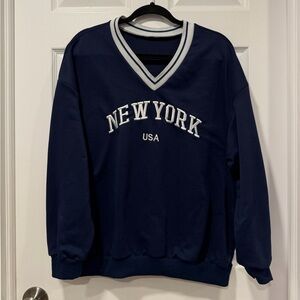 Navy Blue V-Neck Sweater with New York USA Design